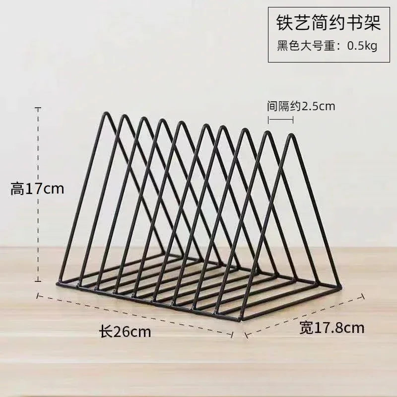 Book Storage Rack Desktop Iron Bookshelf Vinyl Records Holder Student Stationeres Organizer Newspapers Magazines Stand