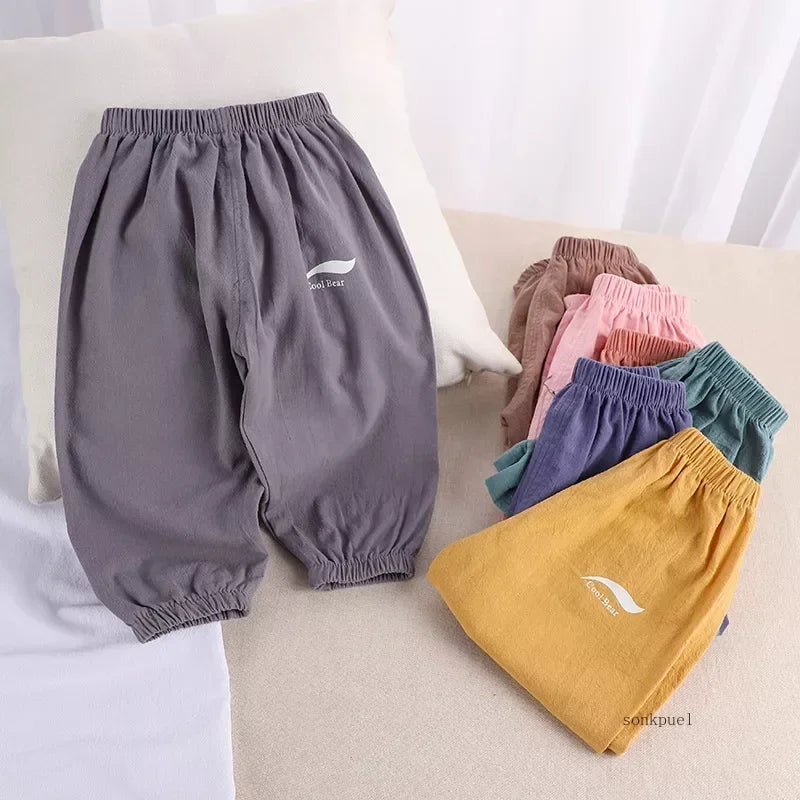 2024 New Children's Pants Summer Baby Boys and Girls Trousers Cotton and Linen Pants