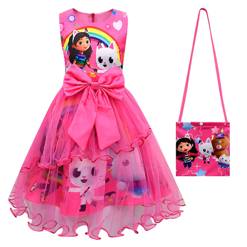 Gabby's Dollhouse Kids Summer Gabby Cats Dress Baby Girls Cute Lace Princess Dress Toddler Girls Birthday Party Dresses Headwear