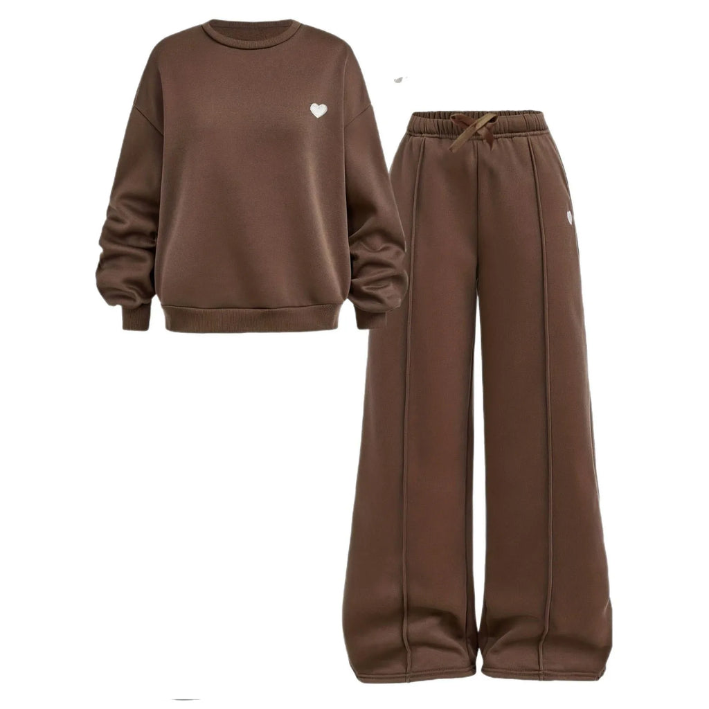 2026 autumn winter girls Children set long sleeve heart Teens top sweatshirt + wide leg loose pants tracksuit 4 8 10 12 year