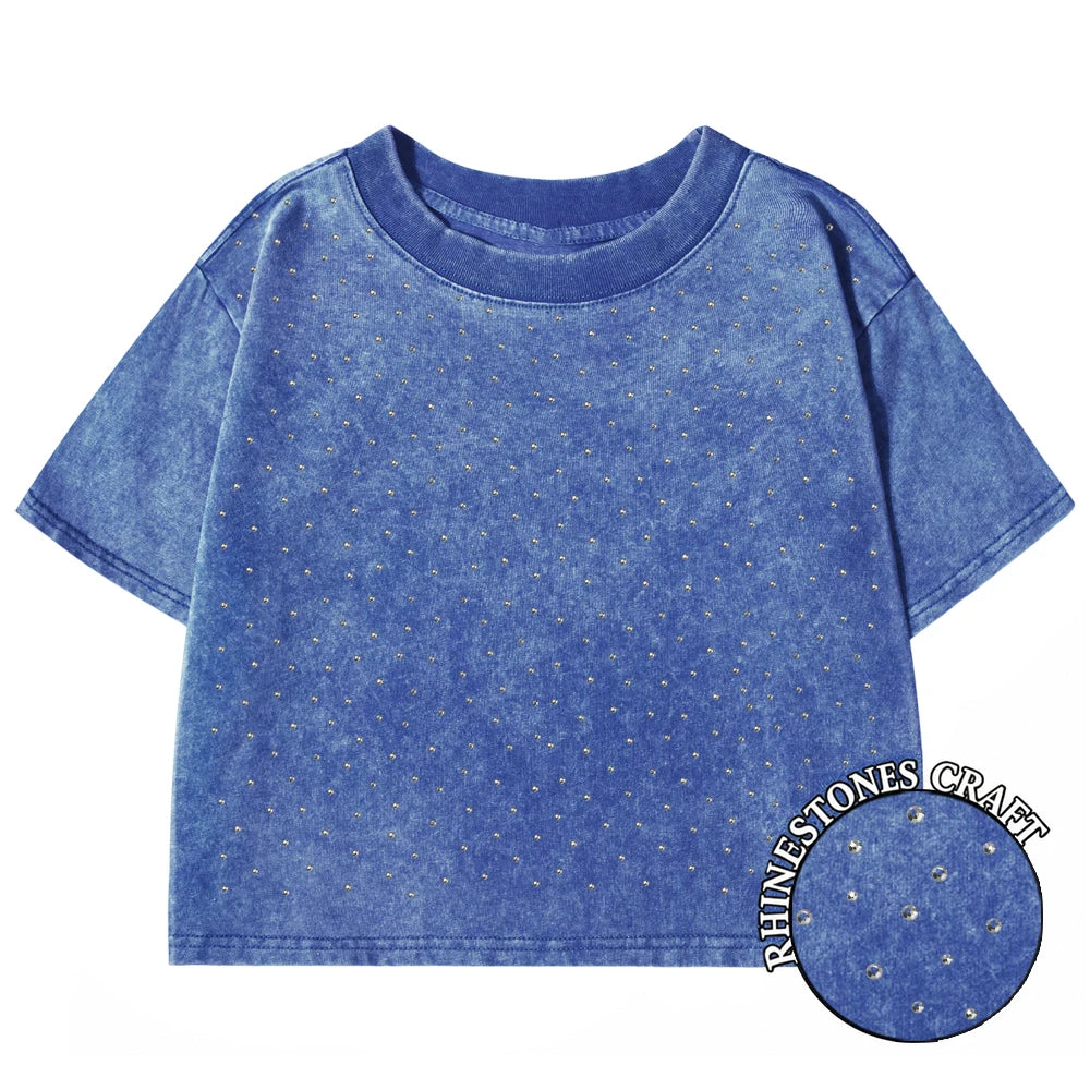 100% Cotton Washed T-Shirts For Women Loose O-Neck Crop Tops Y2k Street Female Clothes Summer Casual Vintage Short Sleeve Tees