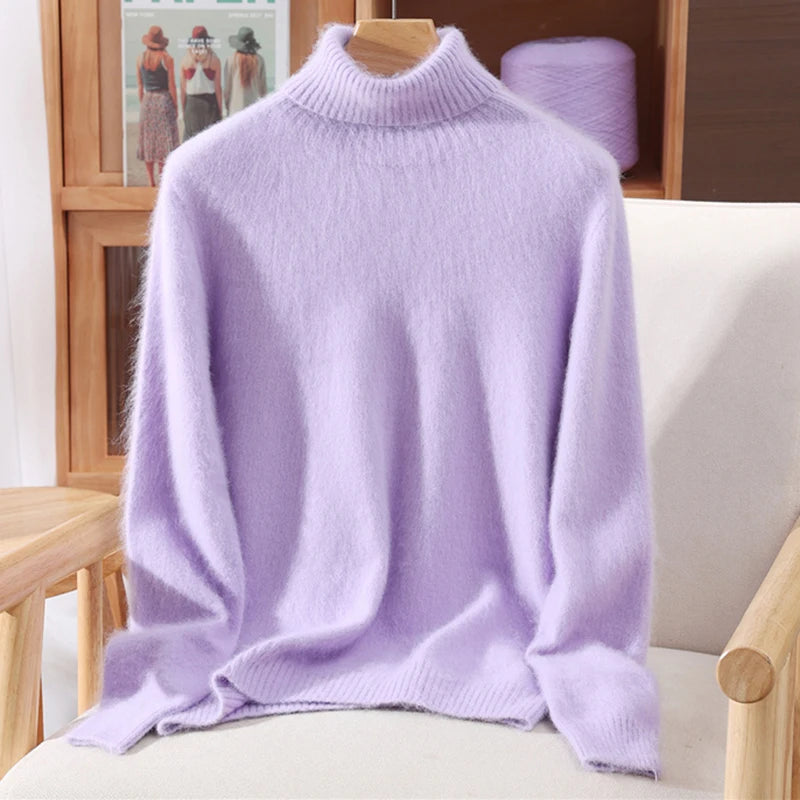 2025 Autumn/Winter New Women's 100% Mink Fur High Collar Sweater With Thick Pullover knit Sweater, Solid Color, High-End Fashion