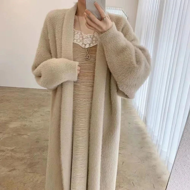 white Long Cardigan for women 2026 new winter clothes Knitted fluffy long sleeve Cashmere sweater coat korean style warm vintage