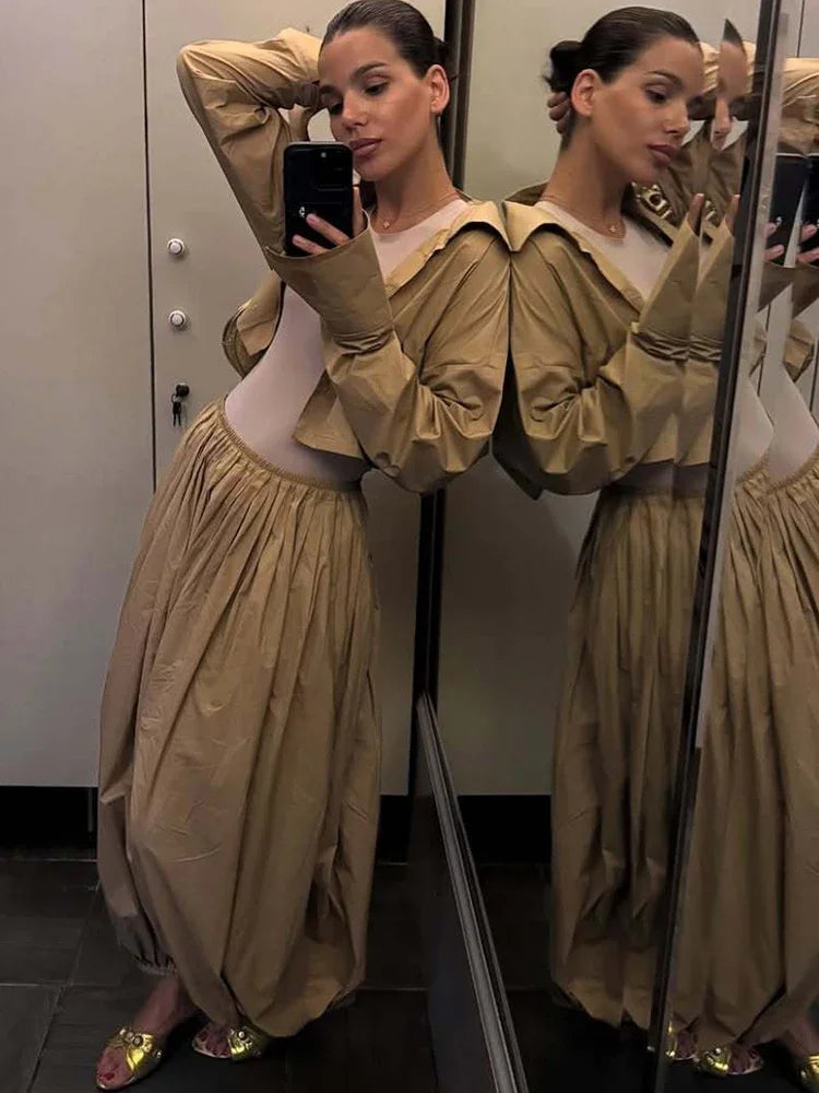 Casual Drop Waist Lantern Pant 3 Pieces Suit Women Stripe Long Sleeves Lapel Loose Shirt Sets 2026 Lady Daily Street Wears New