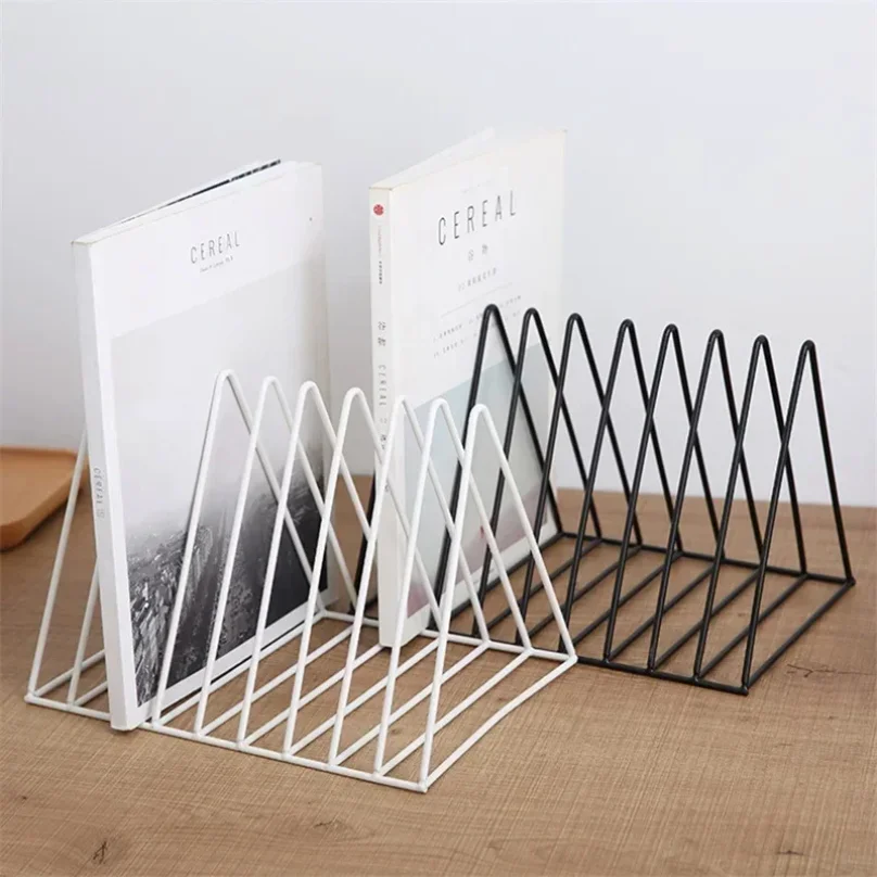 Book Storage Rack Desktop Iron Bookshelf Vinyl Records Holder Student Stationeres Organizer Newspapers Magazines Stand