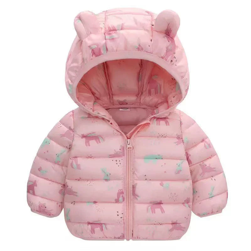 Kids Leopard Down Cotton Jacket Boys Girls Thick Plus Velvet Warm Coats Baby Floral Print Parka Children Clothing 1-5 Years