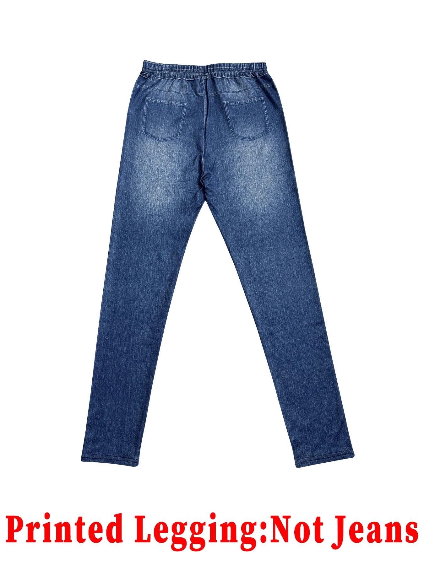 Fashion Women Faux Denim Printed Skinny Pants, High Elastic Seamless Fake Pocket Casual Sports Long Leggings