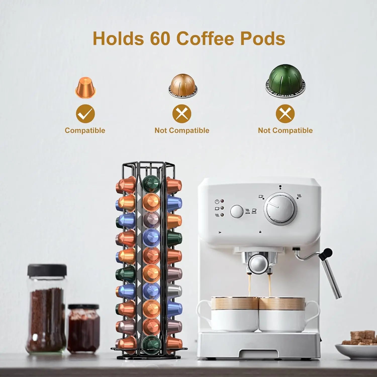 Coffee Pod Holder for Nespresso OriginalLine Storage Organizer 360 Rotatable Coffee Capsules Carousel 60 Coffee Pods