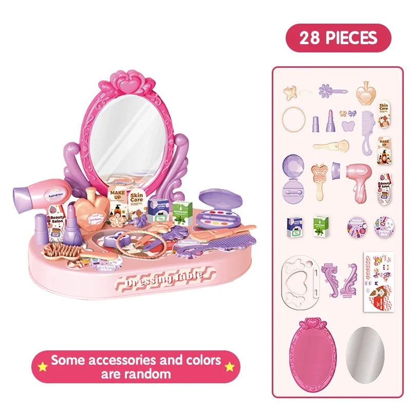 Play House Toy Simulated Dressing Table Diy Table and Stickers Girls Children'sPretending Makeup Toys for Kids New Year Gifts