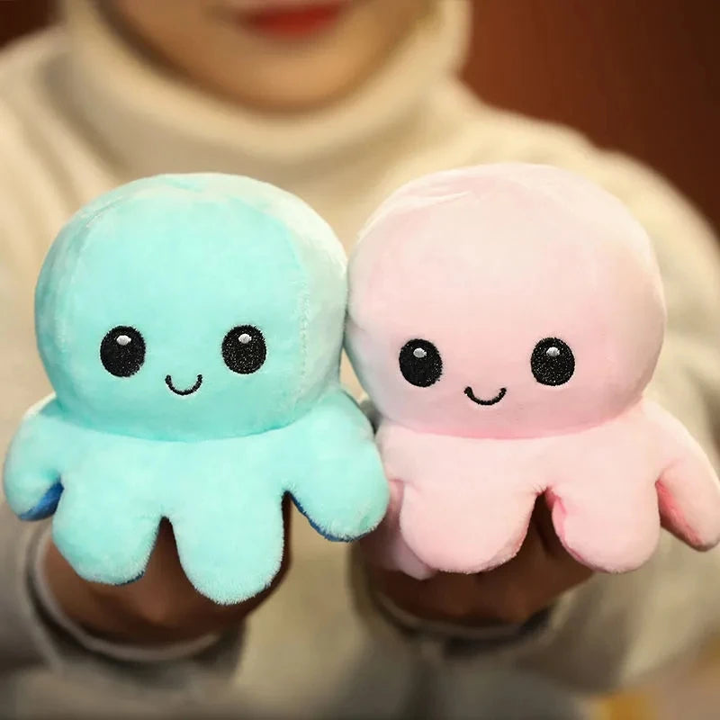 18/28/48cm Cute Reversible Mood Octopus Plush Toy Double Sided Flip Octopus Pillow Soft Stuffed Animal Doll Home Room Decor Gift