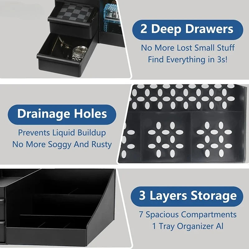 1pc Mens Fragrance Organizer, Perfume & Cologne Stand with Drawers, Modern Bathroom Dresser Top Storage, Counter Tidy