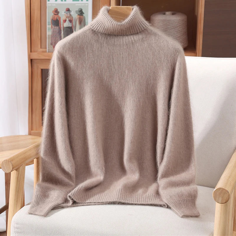 2025 Autumn/Winter New Women's 100% Mink Fur High Collar Sweater With Thick Pullover knit Sweater, Solid Color, High-End Fashion