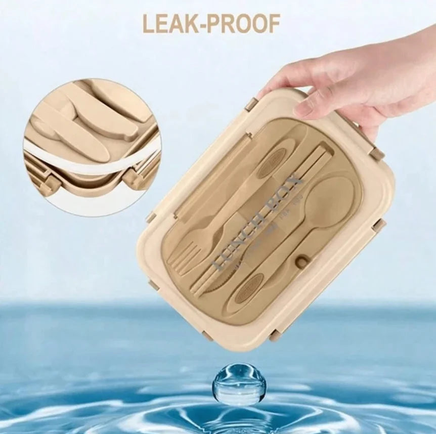 Adult set bento box, 3 compartments, cannot be placed in microwave or dishwasher (with knife, fork, spoon, and chopsticks)