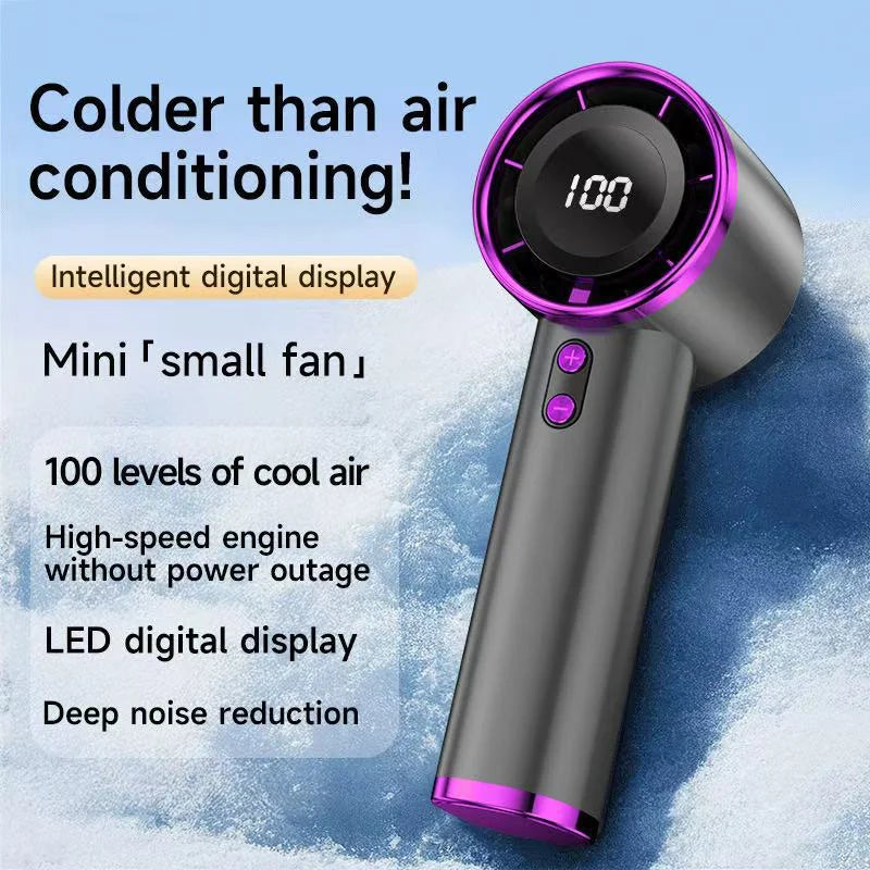 USB Rechargeable Turbo Fan Portable Handheld Mini Air Cooler LED Display Quiet Cooling for Outdoor Travel Office Desk Home Use