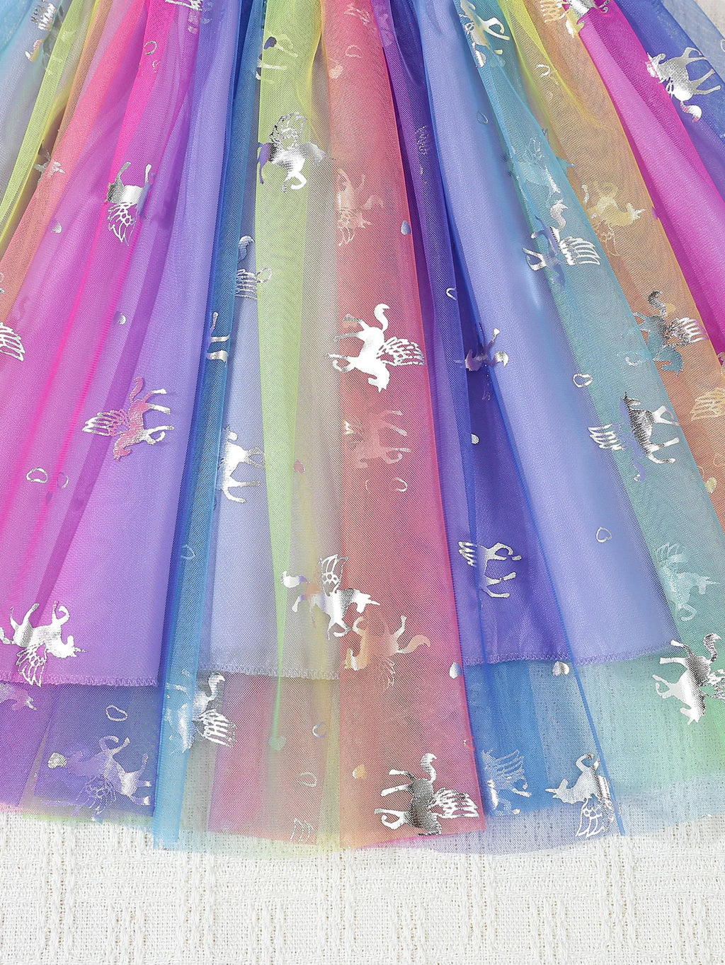 Summer Kids Baby Girl's Dress Cute Cartoon Printed Sleeveless Princess Dress Colorful Mesh Kids Ball Gown Baby Girls  Clothes