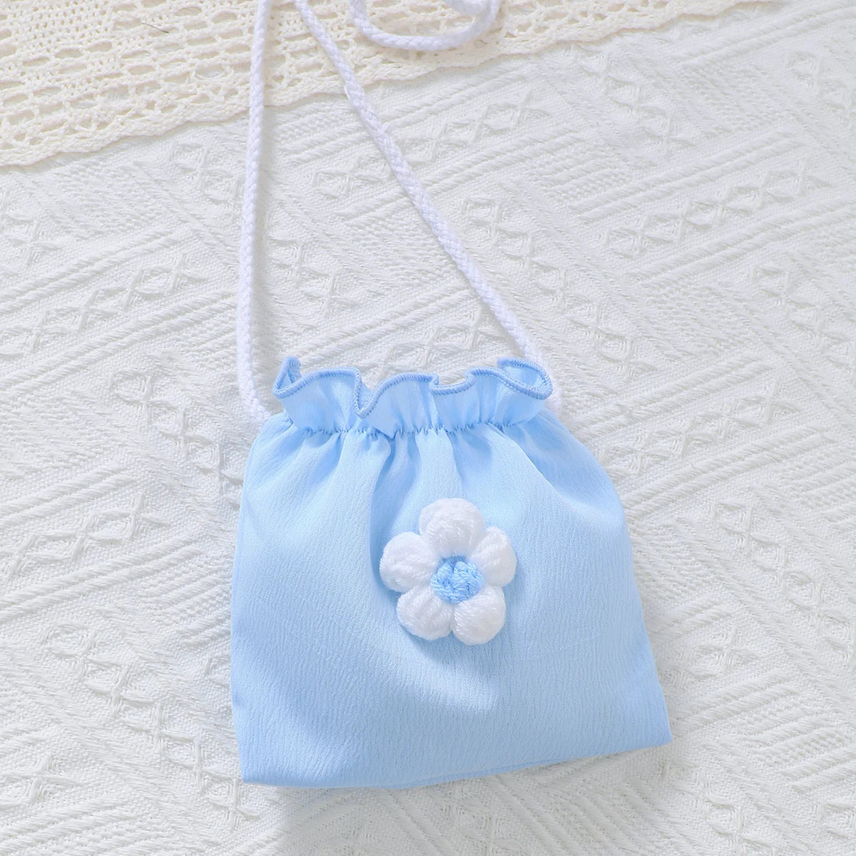3PCS Fashion Girls 1-6 Years Old Summer Blue Sweet Sleeveless A-line Children's Dress 3D Wool Flower+Small Pocket Casual Dress