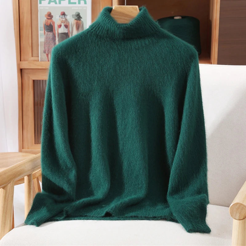 2025 Autumn/Winter New Women's 100% Mink Fur High Collar Sweater With Thick Pullover knit Sweater, Solid Color, High-End Fashion