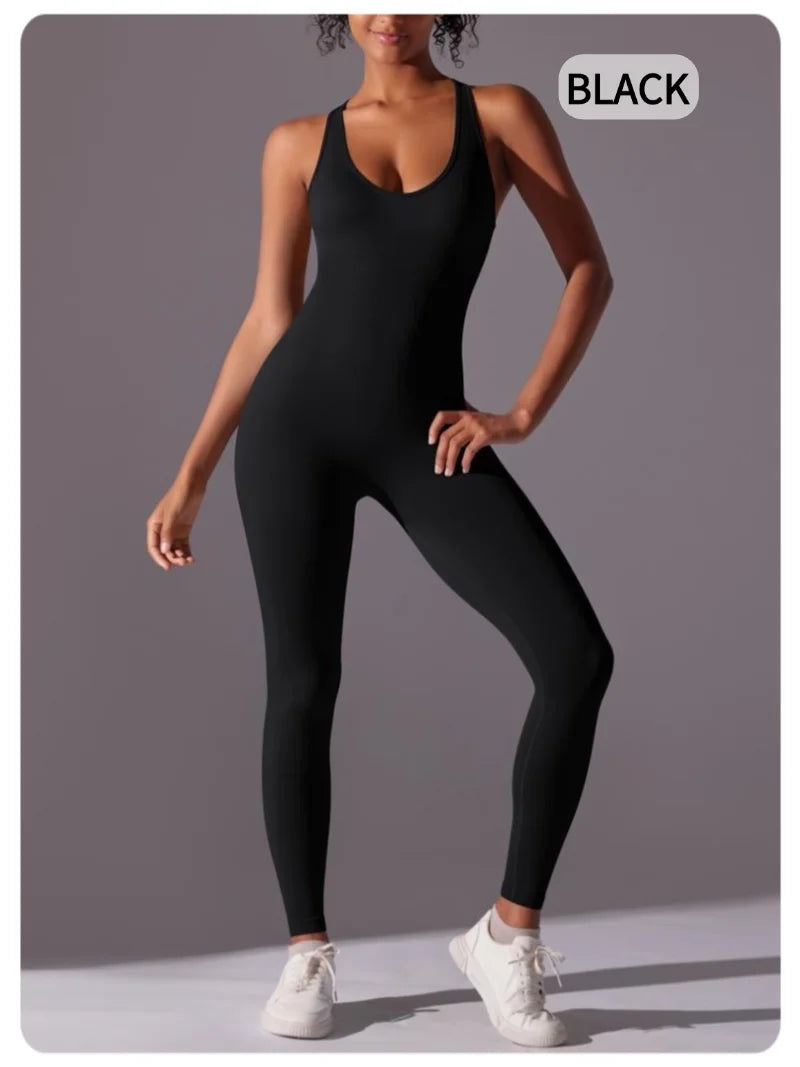 Gym Set Women Training Yoga Suit Sportswear Women Sports Jumpsuit Fitness Rompers Stretch Workout Bodysuits Sexy Back V Jumpsuit