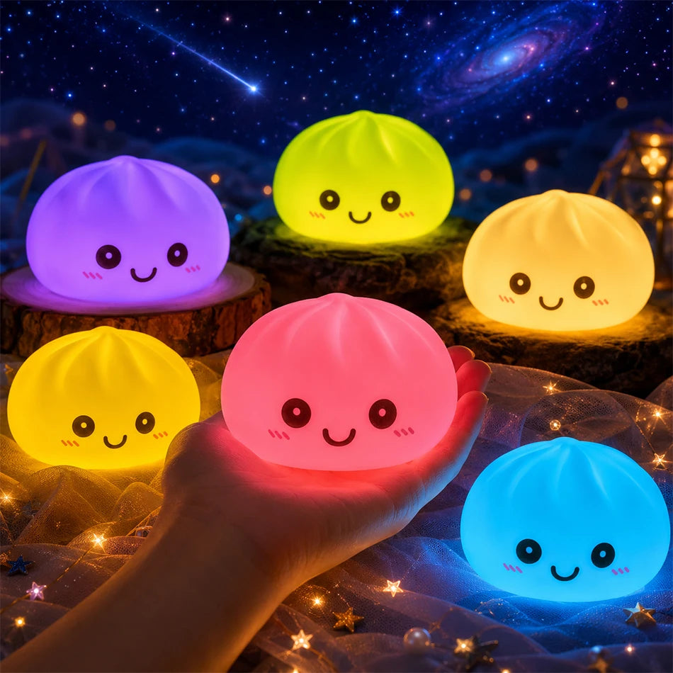 2027 New Dumpling Night Lights Glowing Dumplings Desktop Ornament Cute Glowing Dumpling Steamer Box Kawaii Dumpling Lights Gifts