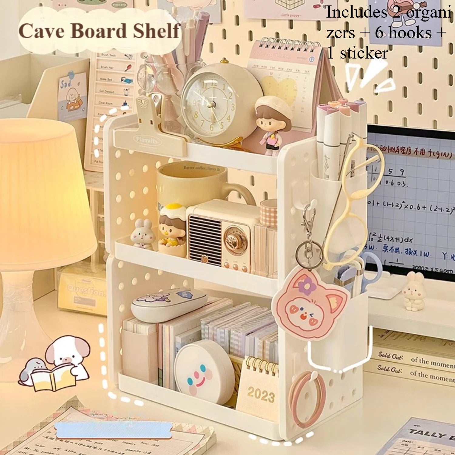 Multi-functional 3-tier Desktop Organizer, Desktop Shelf, Hole Board, Pen Holder Office Desk Organizer, Desk Desk Organizer