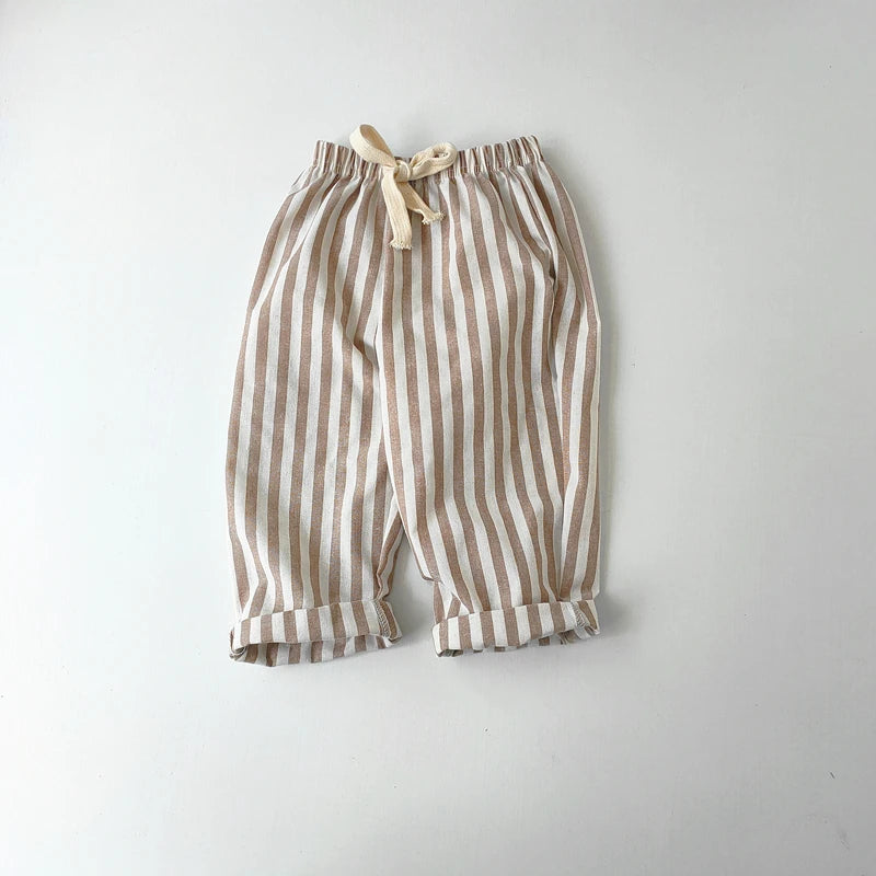 Children's Clothing Linen Cotton Shorts Summer Girls Boys Stripe Pants Kids Baby Casual Vintage Loose Short Pant Girl Clothes