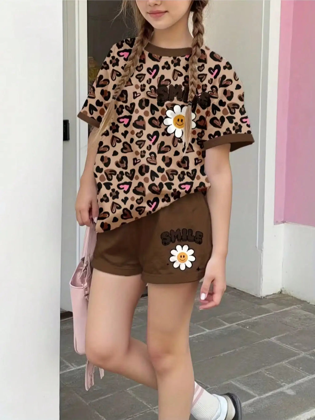 Girls' Floral Print Set, Floral Print Dress, Stretch Fabric, Two-Piece Clothing, Girls' Clothing, Popular Style