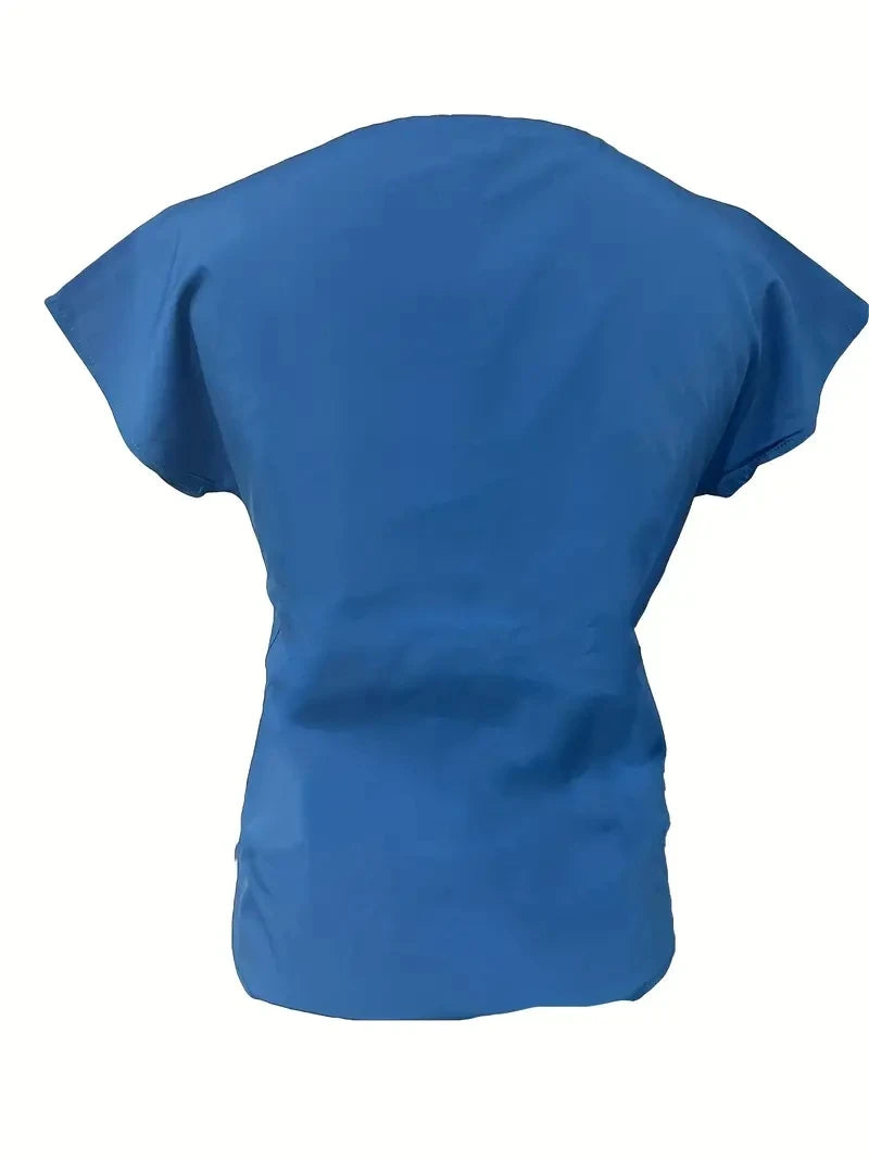 Elegant Solid V Neck Blouse, Short Sleeve Blouse For Spring & Summer, Women's Clothing