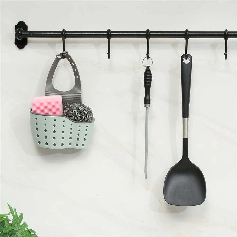1pc Sink Faucet Drain Basket Hanging Bag Without Punching Adjustable Kitchen Dishwashing Sponge Storage Rack