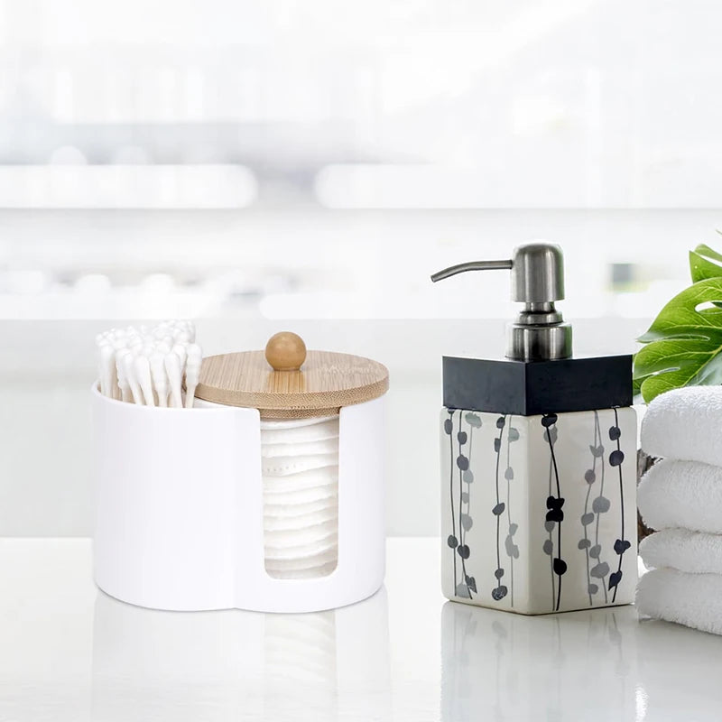 Desk-mounted PS Cotton Swab & Cotton Pad Storage Box with Lid - Dustproof Plastic Container for Cosmetics and Powder Puffs