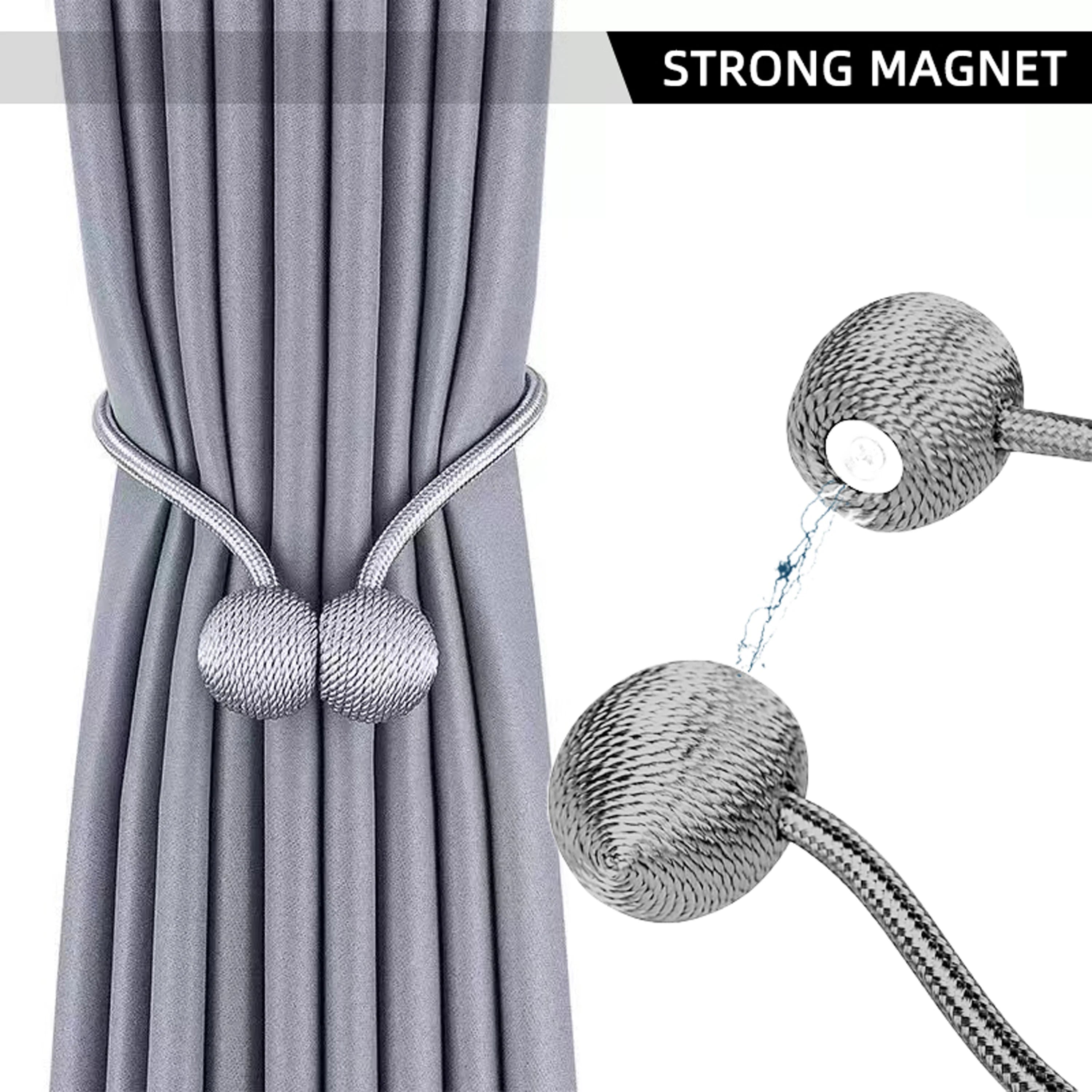 2pcs modern minimalist magnetic ball curtain tiebacks with thicker twisted cords can be styled at will,for bedrooms, living room