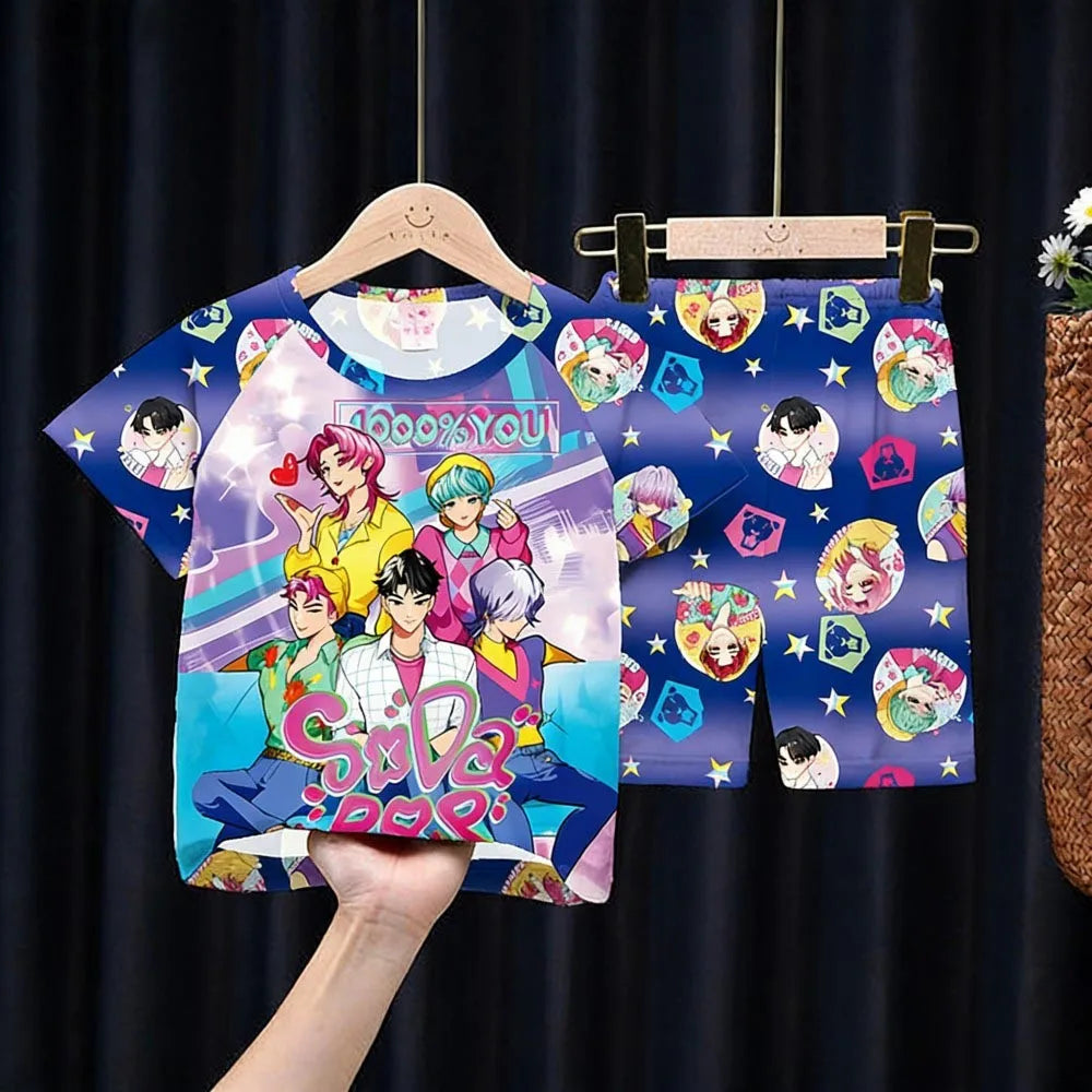 2026 New Cartoon Anime Print Kids Pajamas Set Short Sleeve Top + Shorts Soft Children Homewear For Boys Girls 3-14Y Nightwear