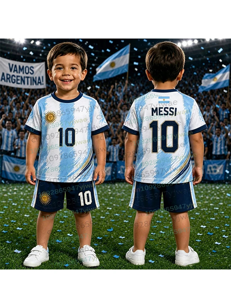 2026 Special Messi 10 Football Jersey Tee Shorts Set Women Men Harajuku Argentina Fans Shirt and Shorts Summer Kids 2 Piece Set