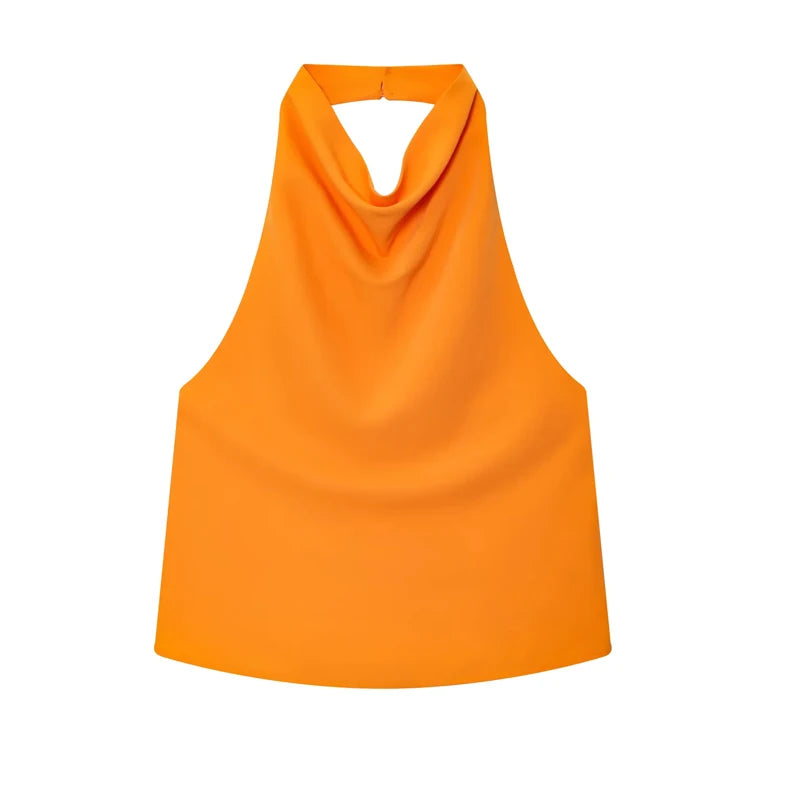 HXAO Halter Neck Women's Top Off Shoulder Satin Crop Top Women Summer Sexy Backless Tank Party Tops Y2K Aesthetic Camisole
