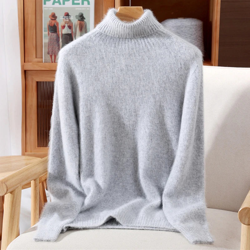 2025 Autumn/Winter New Women's 100% Mink Fur High Collar Sweater With Thick Pullover knit Sweater, Solid Color, High-End Fashion