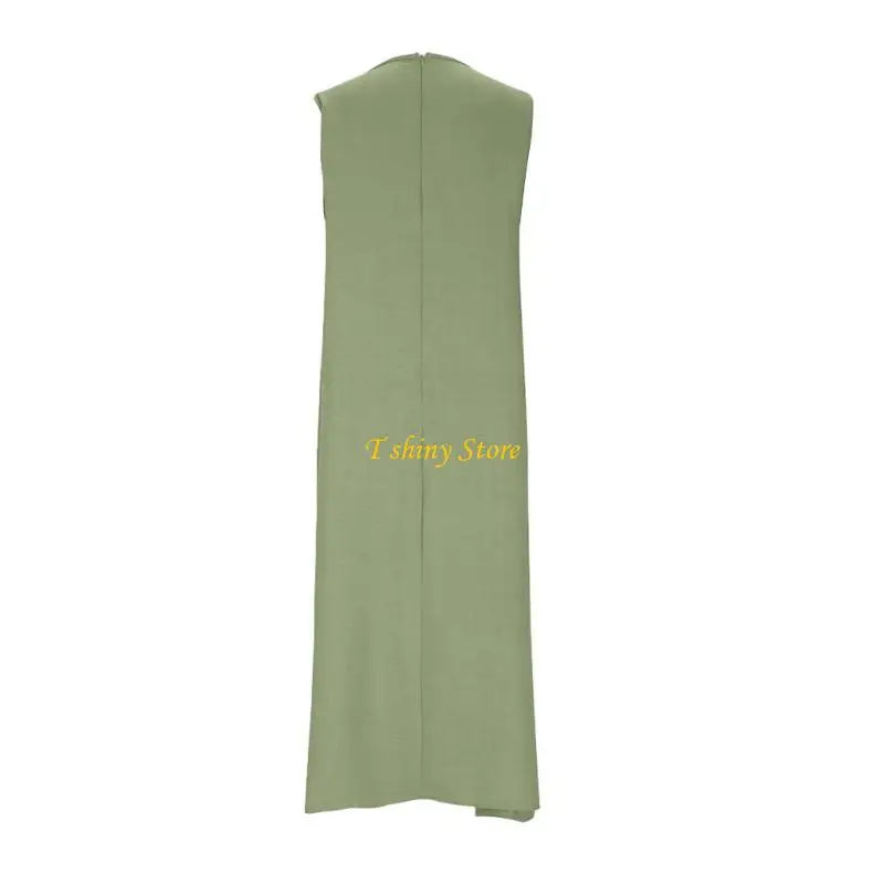 N58F Summer Dresses for Women Cotton Linen Maxi Dress Casual Sleeveless Long Sundress Vacation Outfits
