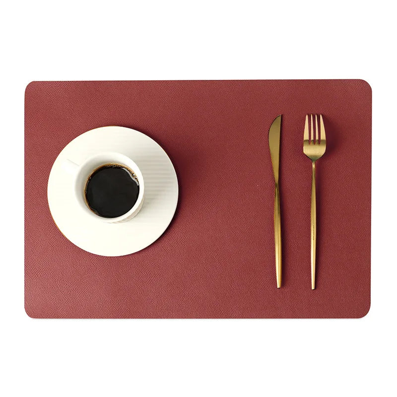 INS Nordic Solid Double Sides Leather Dining Mat Heat Insulation Placemat Home Waterproof Oil Proof Hotel Rectangle Pad