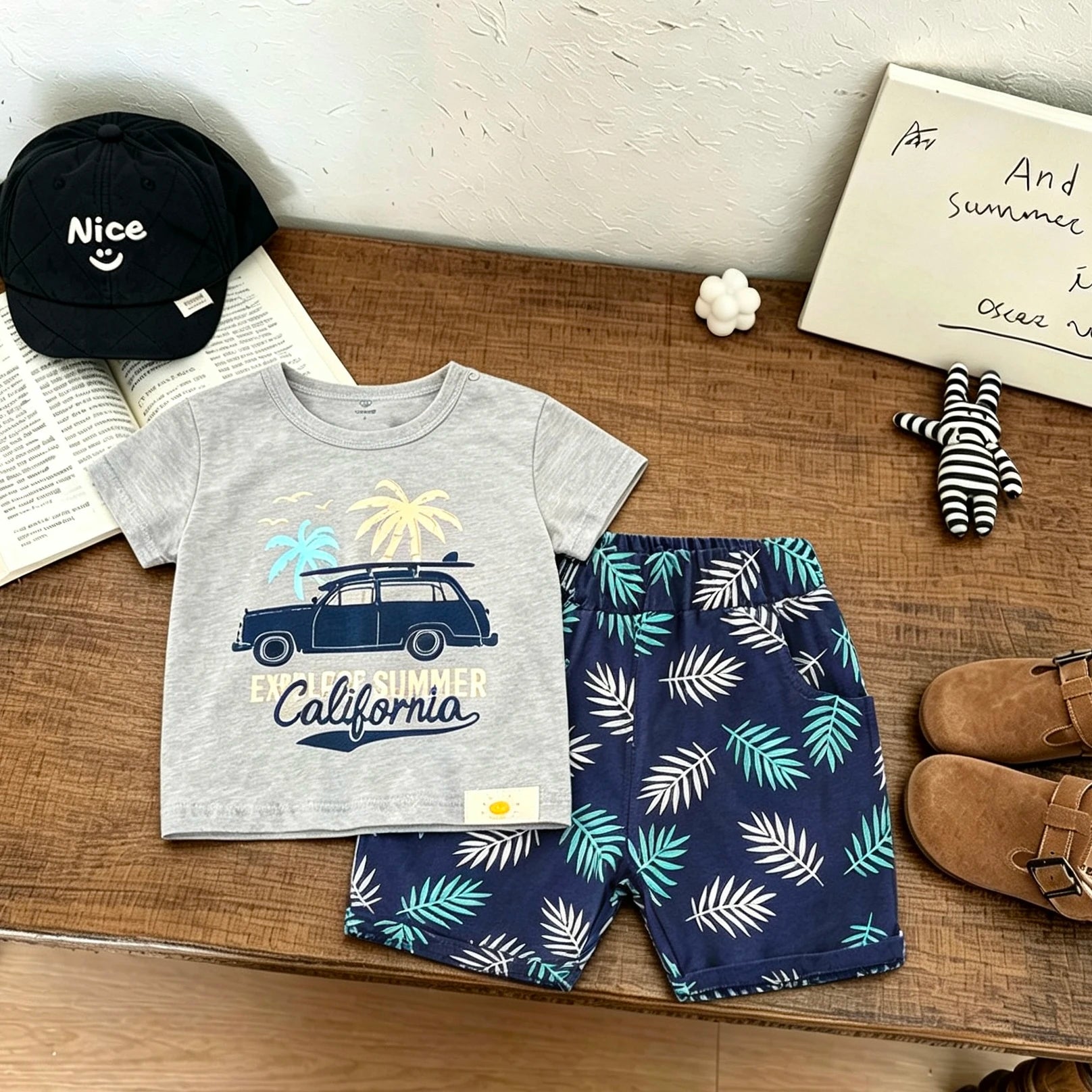 Summer Child Costume Cartoon TShirt+Shorts Two Piece Set Boys And Girls Printed Tees All-match Shorts Toddler Cartoon Suits