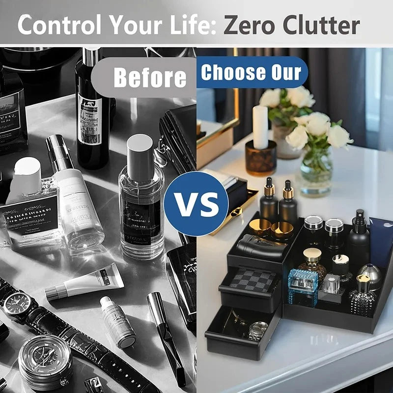 1pc Mens Fragrance Organizer, Perfume & Cologne Stand with Drawers, Modern Bathroom Dresser Top Storage, Counter Tidy