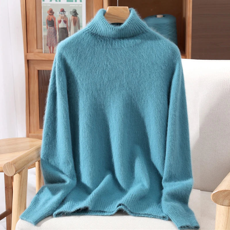 2025 Autumn/Winter New Women's 100% Mink Fur High Collar Sweater With Thick Pullover knit Sweater, Solid Color, High-End Fashion