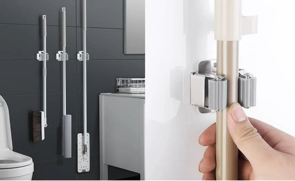 Wall Mounted Mop Clips Holder with Screw Mop Organizer Rack Brush Broom Hanging Hanger Hooks Garden Kitchen Bathroom Rack