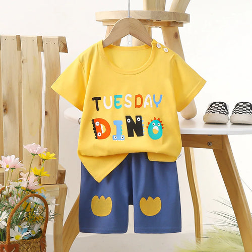 1 Sets Pure Cotton Kids Cartoon Clothing Summer Baby Fashion Short Sleeve Suits Boys Girls T-Shirts+Shorts Children Outfits