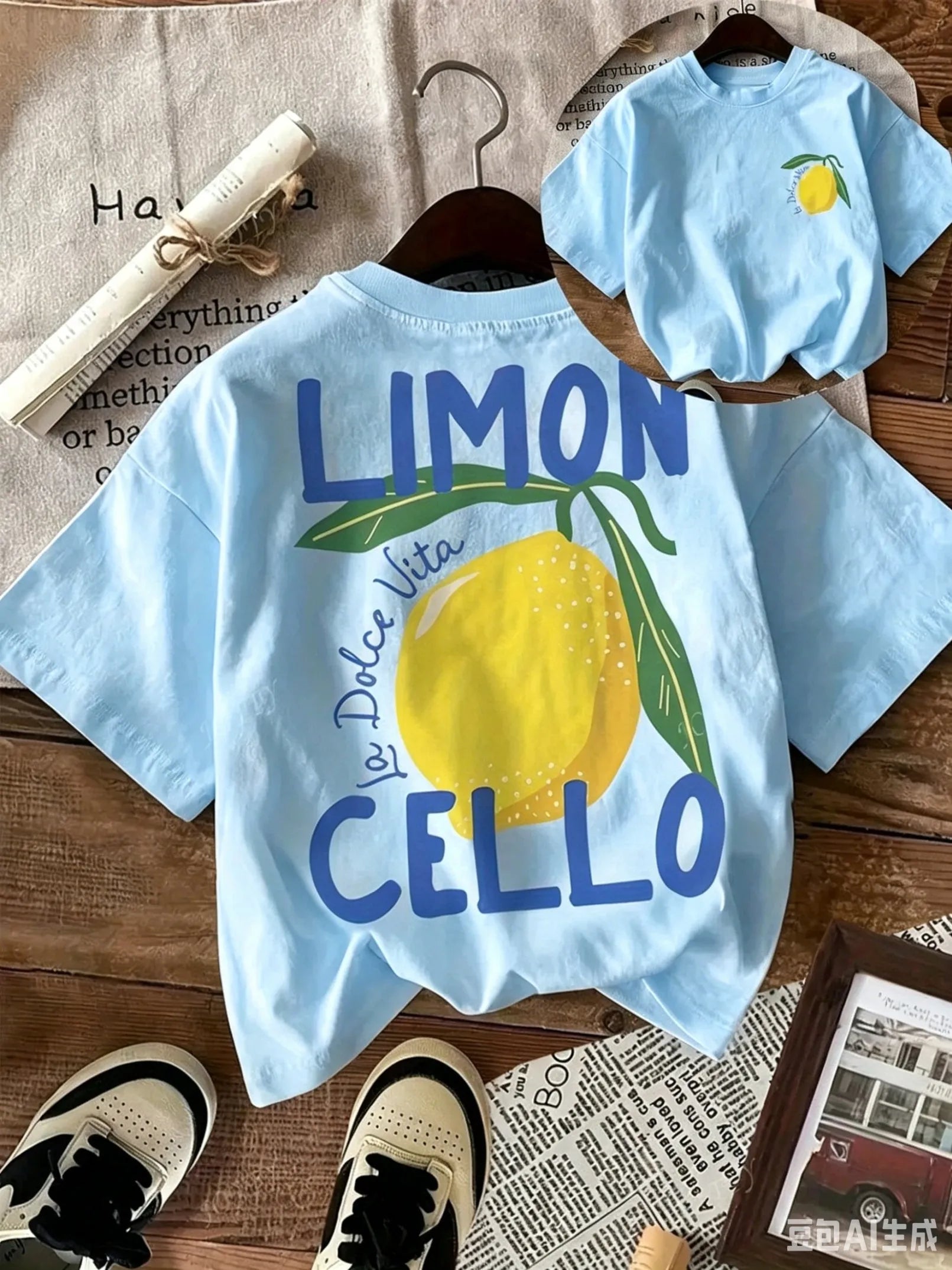 New Summer Cotton T-Shirt for Kids, Daily Casual Style, Breathable and Comfortable, Short-Sleeved, with a Cartoon Lemon Print.