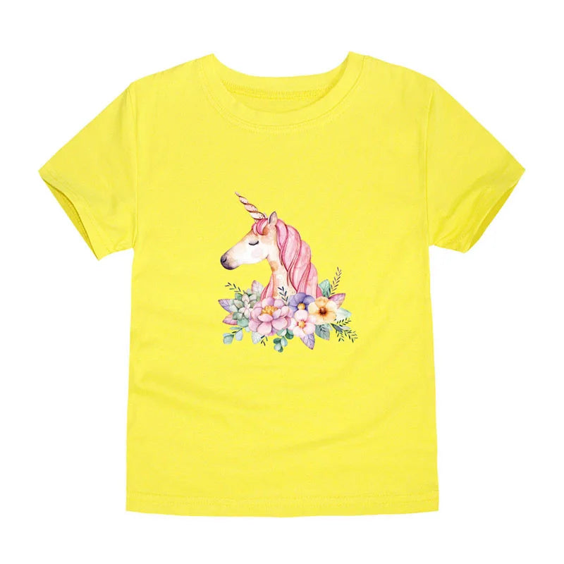 Child Kids Tshirts for Girls Clothes 2024 New Summer Pink Red Blue Luxury Toddler Girl T Shirt Kawaii Unicorn Flower Korean Tees