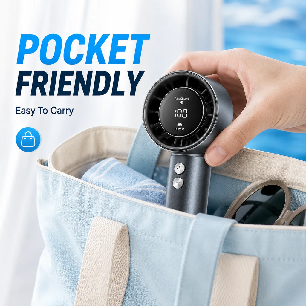 USB Rechargeable Turbo Fan Portable Handheld Mini Air Cooler LED Display Quiet Cooling for Outdoor Travel Office Desk Home Use