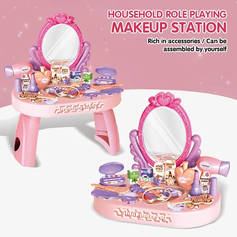 Play House Toy Simulated Dressing Table Diy Table and Stickers Girls Children'sPretending Makeup Toys for Kids New Year Gifts