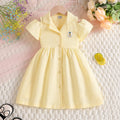 Girls Summer Dress 100% Cotton 2-8Y Cold Shoulder Short Sleeve Pineapple Embroidery Button Up Casual A-Line Sundress
