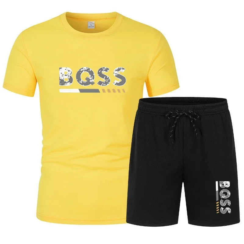 2026 Summer Men's Suit Casual Sports Short Sleeve Print Set Shirt Shorts Fitness Sports Outfit Breathable Gym Tracksuit 2 Piece