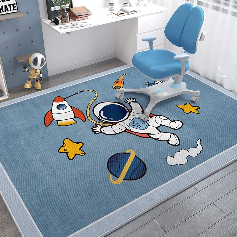 Kids Space Carpet Mat Rug Rocket Astronaut Planets Stars Pattern Soft Floor Mat for Children's Study Room Home Decoration