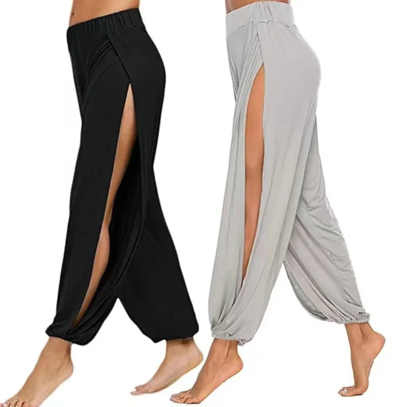 Fashionable Elastic Waist Women's High Split Hippy Casual Harlan Pants Yoga Pants High Waist Women's Pants