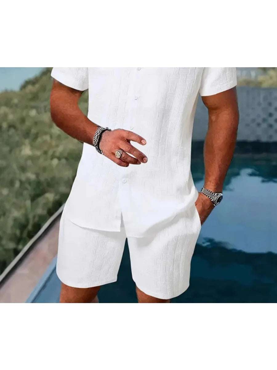 2025 New Style Men's Hawaiian Beach Style Daily Casual Solid Plaid Striped Lace-up Comfortable and Breathable Shorts